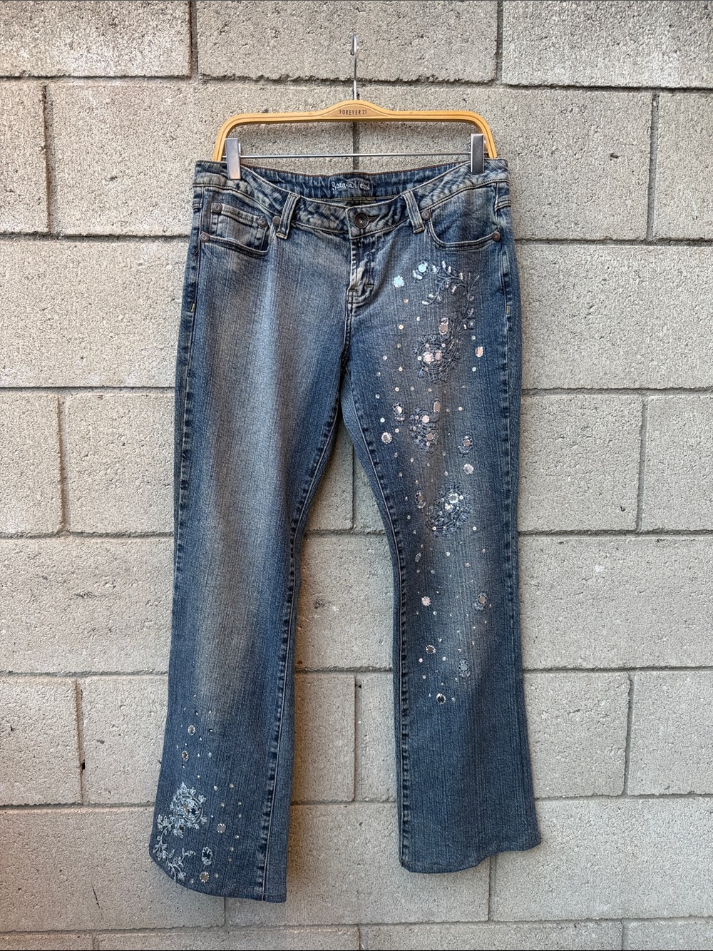 Y2K Blue Paint-Splatter wide Leg Jeans